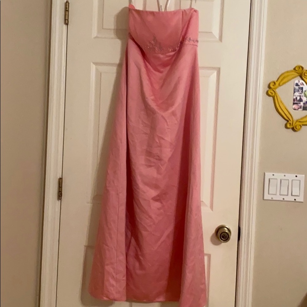 Pink strapless beaded long dress